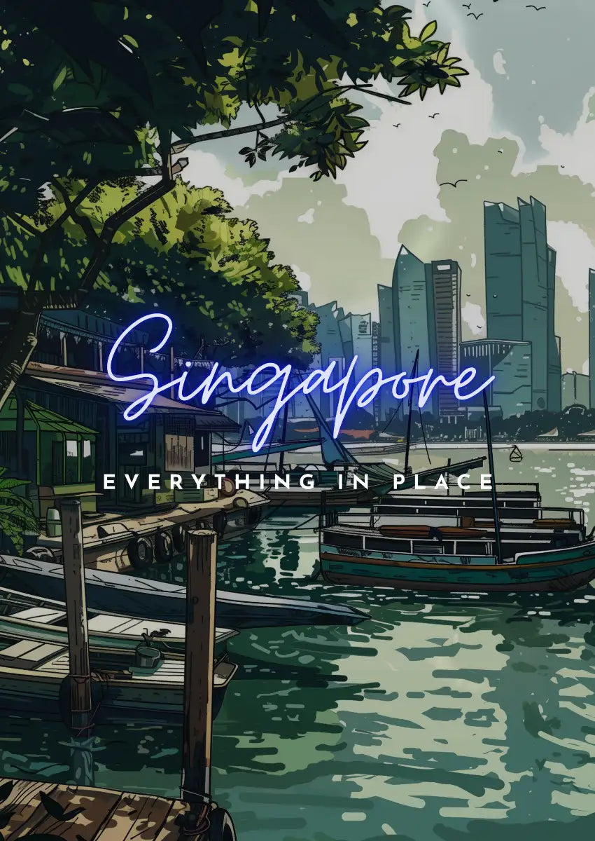 Metallbild - "Singapur Comic"